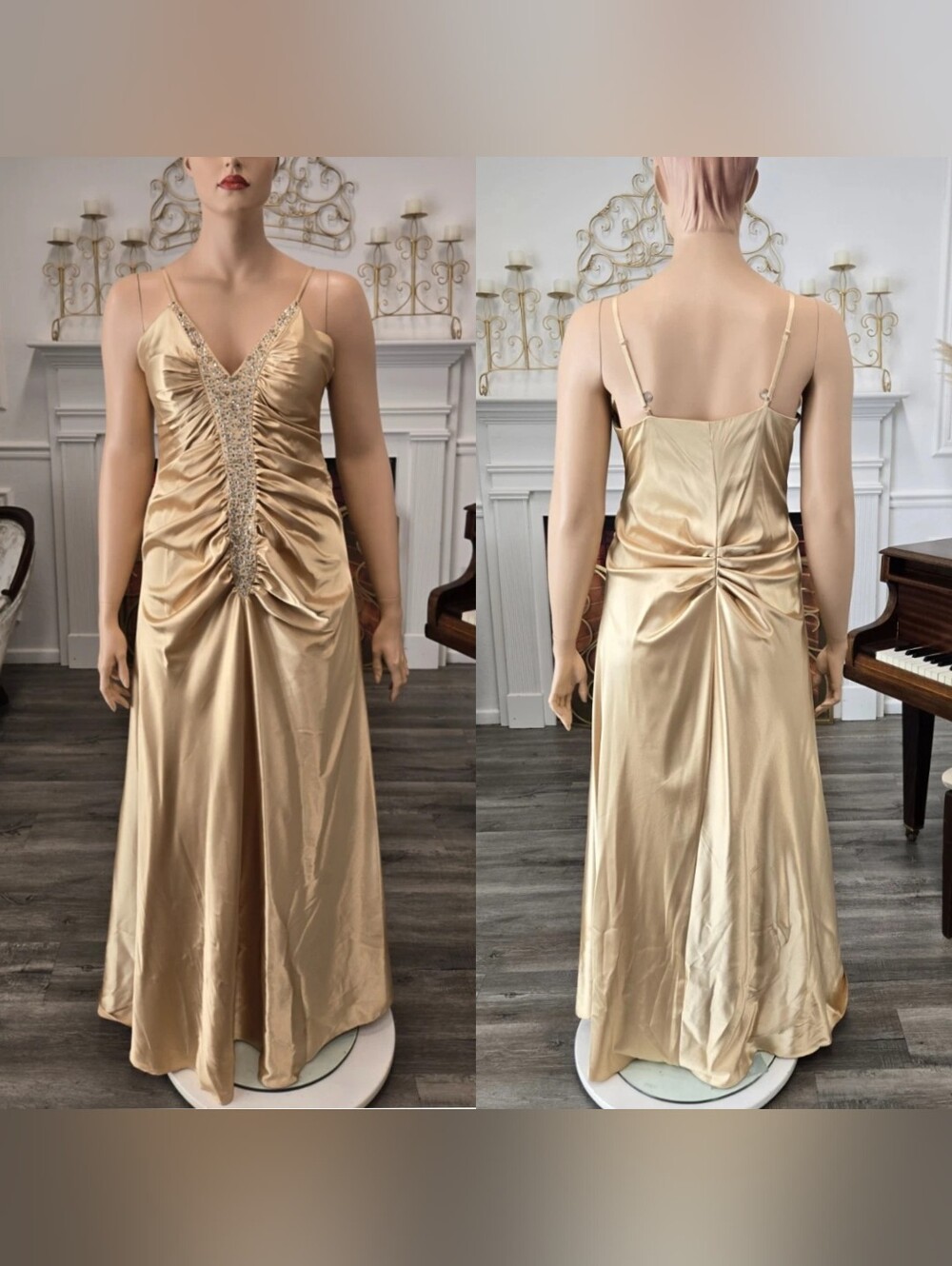 Nox Vintage 90s 00s y2k Gold Satin Gatsby look  Prom Party Dress sz 18
